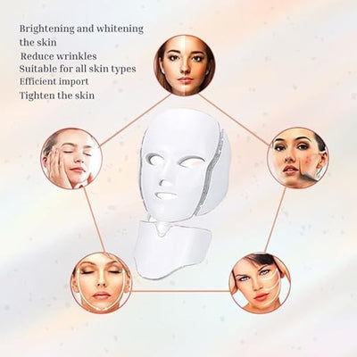7 Colors LED Mask Face only Without Neck - Neon-Glowing Face Beauty Mask Electric Skin Care Machine Anti-Aging Wrinkles Removal