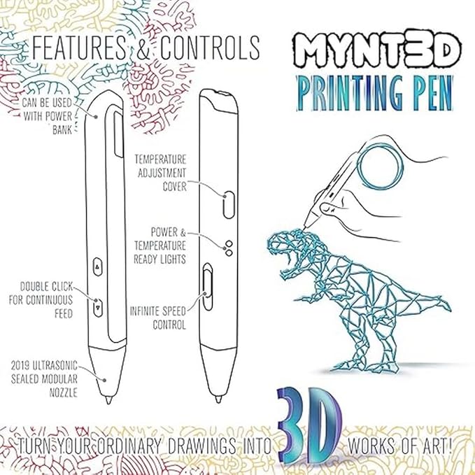 MYNT3D Super 3D Pen, 1.75mm ABS and PLA Compatible 3D Printing Pen Brand: MYNT3D